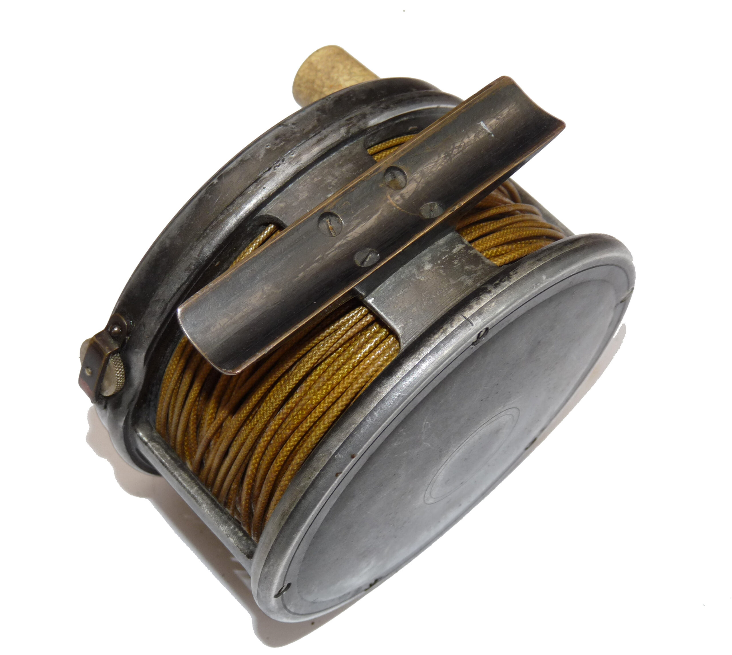Farlow 4.5" brass faced antique salmon fly reel + Farlow leather case & silk line - Image 2