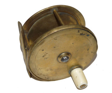 Alternative view of Farlow London 3" brass plate wind reel c1880