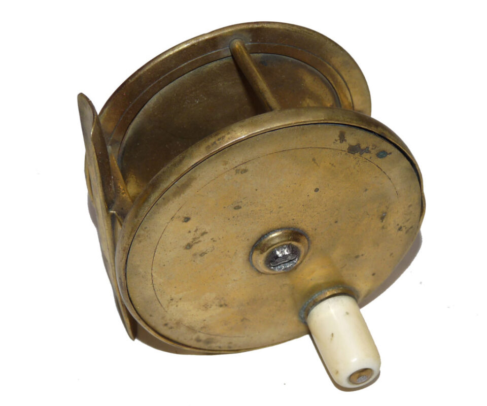 Alternative view of Farlow London 3" brass plate wind reel c1880