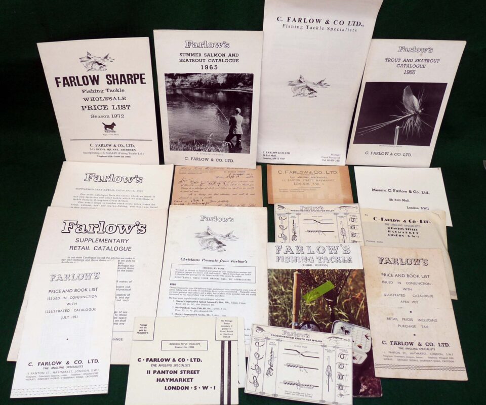 Farlow’s catalogues 1956, 65,66 & paper ephemera including knot guides, post cards etc.