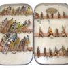Farlow black japanned pocket fly box + gut eye salmon flies