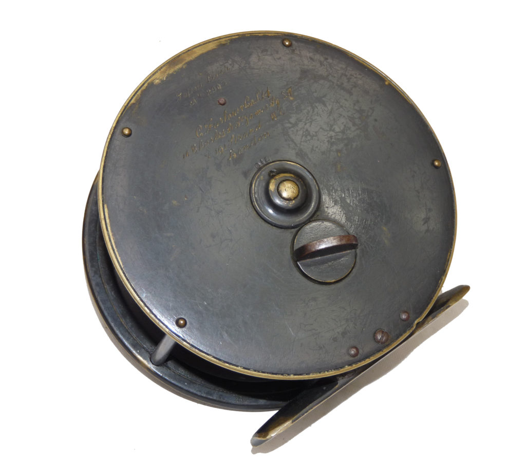 Farlow London brass 4.5" Patent lever salmon fishing brake reel c1890