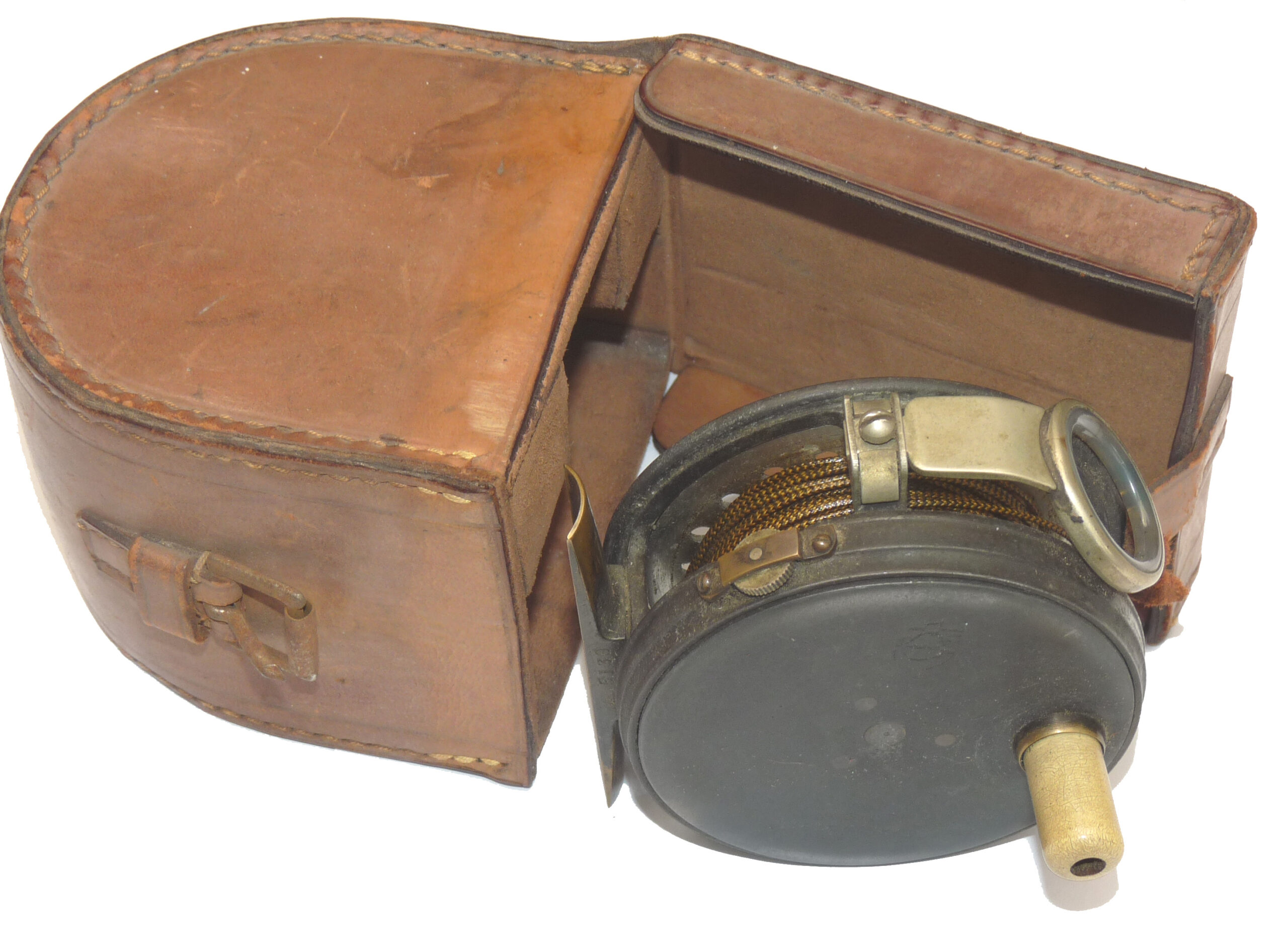 Farlow 3" alloy vintage Perfect pattern trout fly reel with guide & block leather case