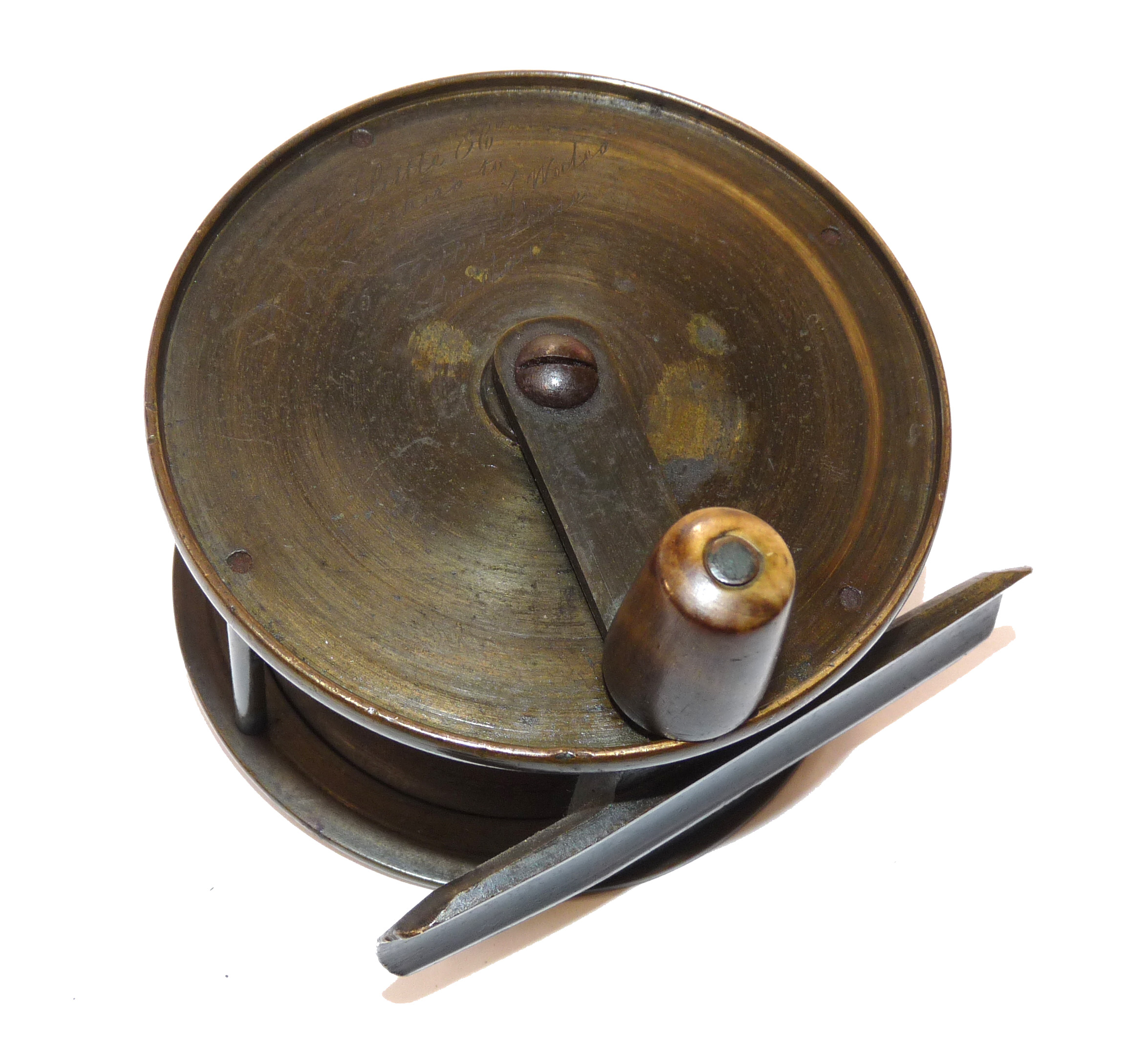 G. Little + Co, Makers London to HRH Prince of Wales 3.25" anti foul brass crank reel c 1880