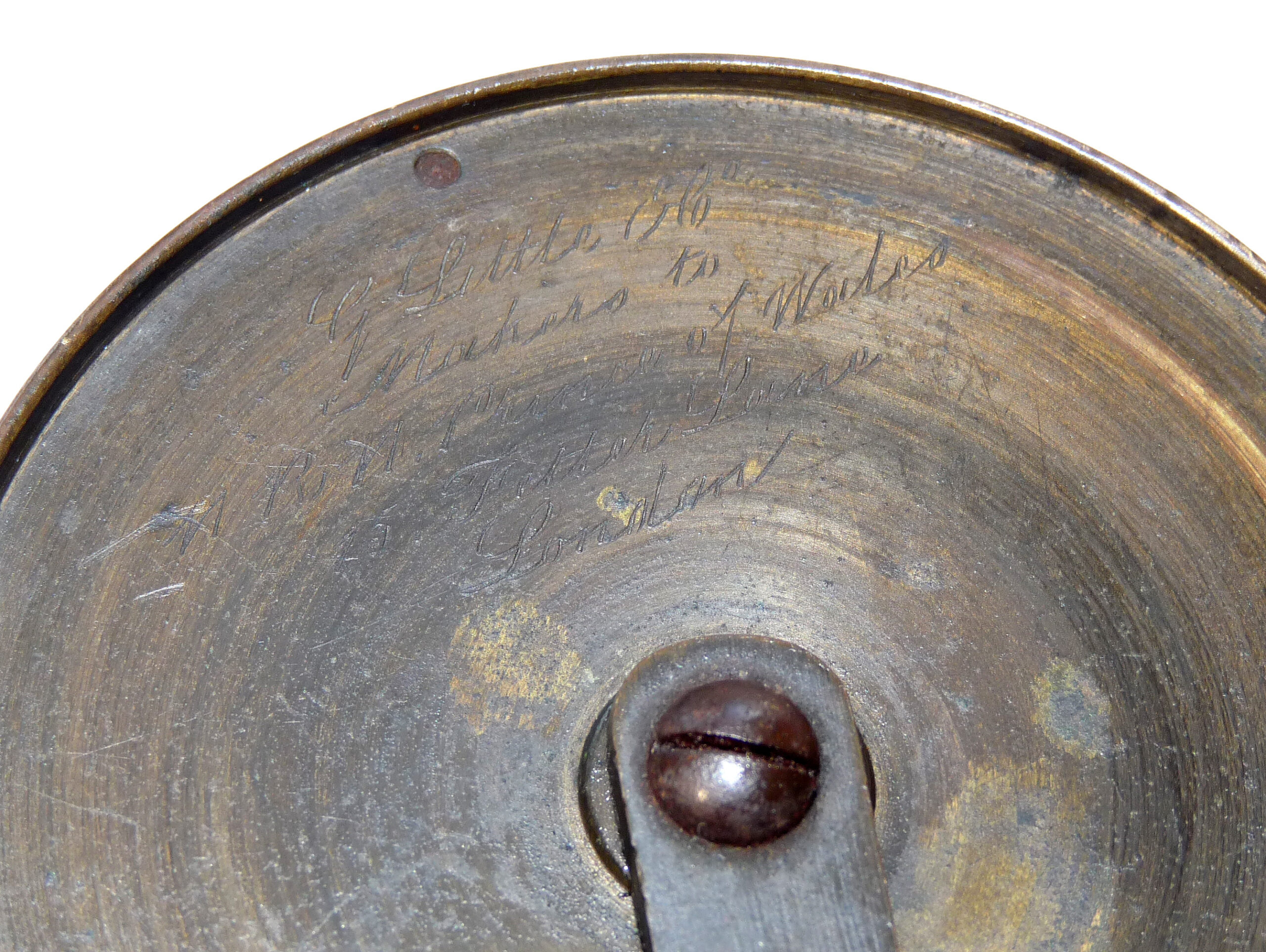 G. Little + Co, Makers London to HRH Prince of Wales 3.25" anti foul brass crank reel c 1880 - Image 4