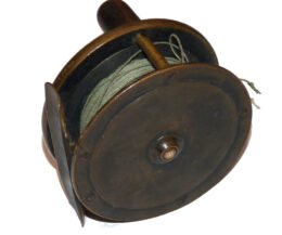 Alternative view of W Garden Aberdeen 3" brass fly reel c 1900 with all original bronzing