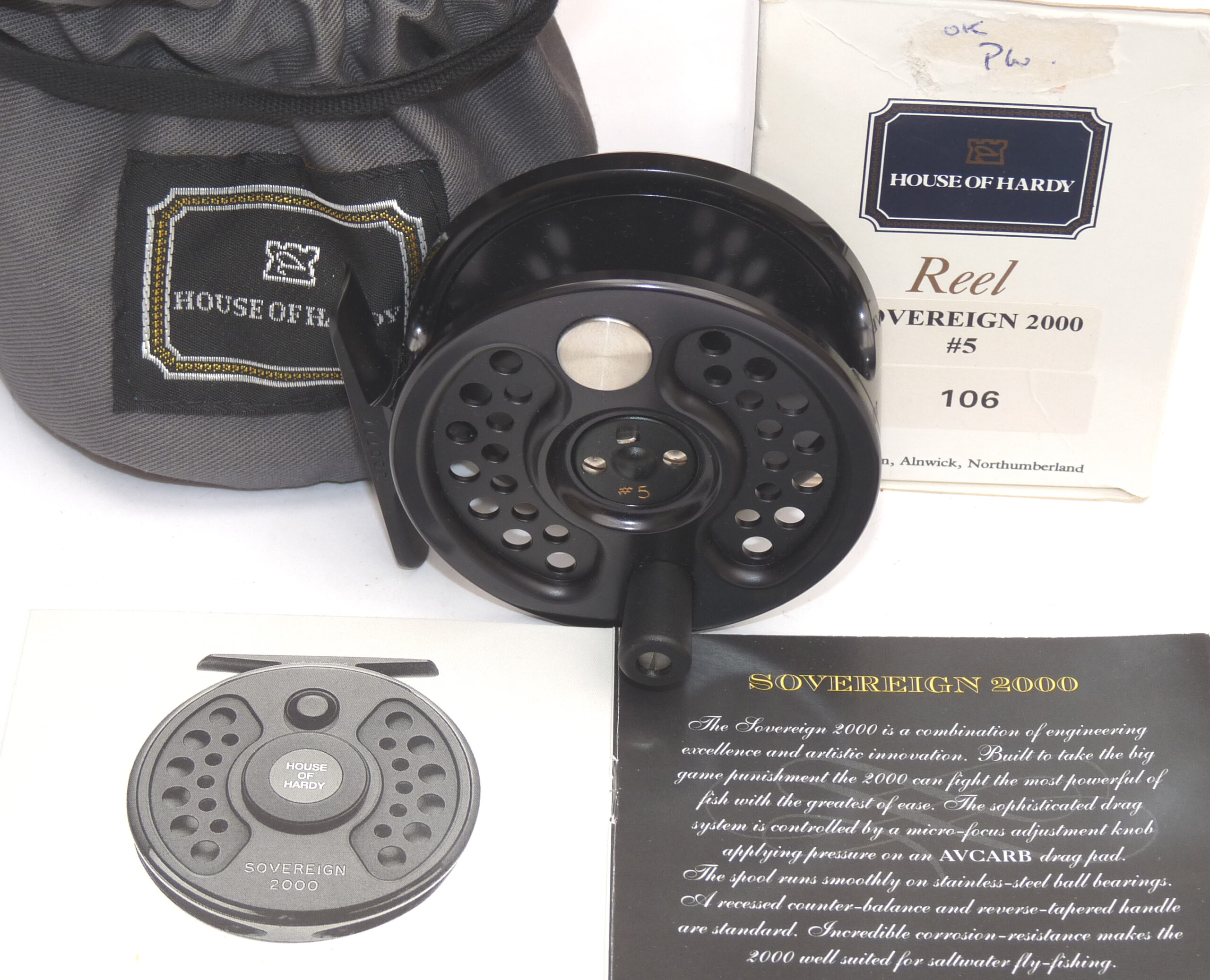 Hardy Sovereign 2000 #5 alloy fly reel No 106+ brochure Hardy bag
