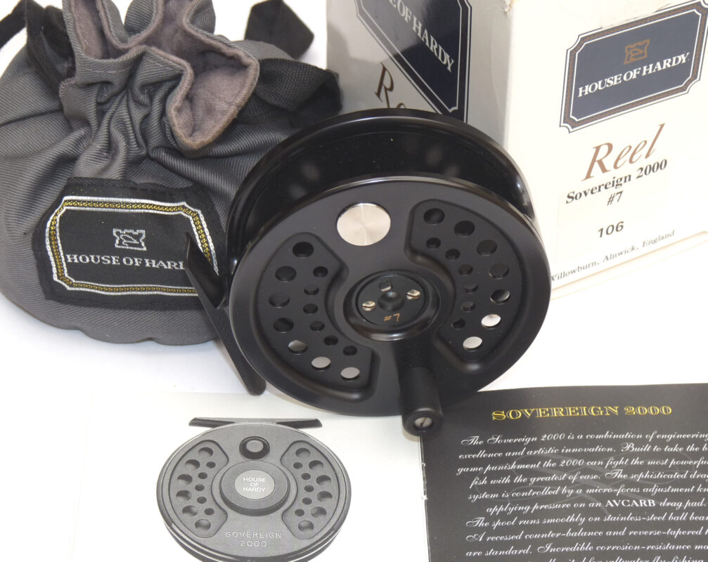 Hardy Sovereign 2000 #7 trout fly reel, No 106 + bag, box & brochure