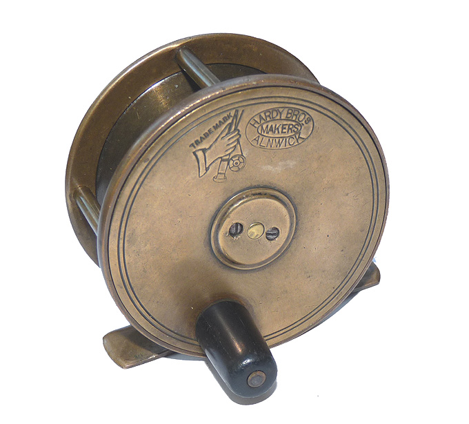 Hardy Alnwick 2.75" all brass trout fly reel Rod in Hand + oval logo c 1896 collect