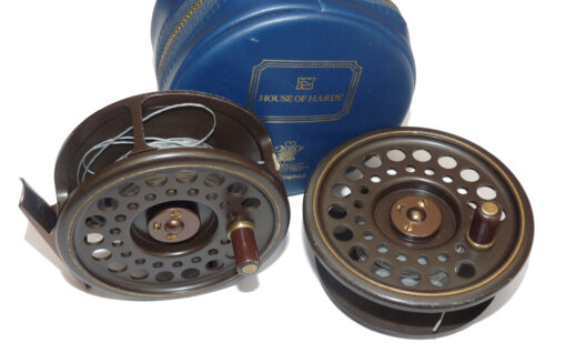 Hardy “The Golden Prince 7/8” brown anodised fly reel, s/spool & zip padded case