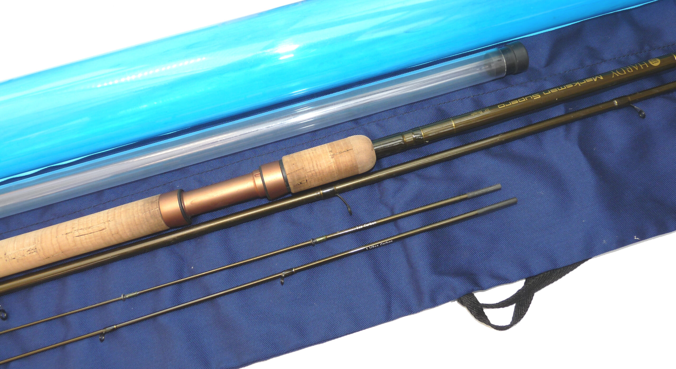 Hardy Marksman Supero Bomb 10' carbon rod 2 pce with 2 tips, bag + tube. top of range