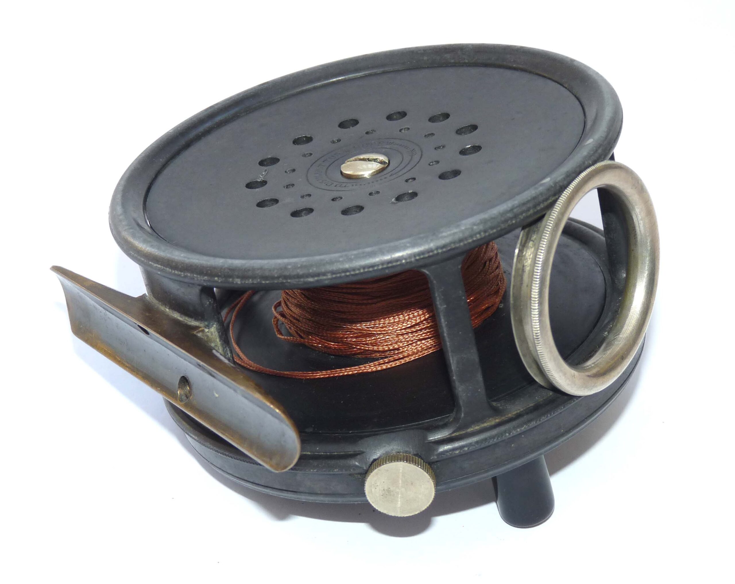 Hardy Perfect 4” vintage wide drum salmon fly reel, rotating line guide, lead finish - Image 2