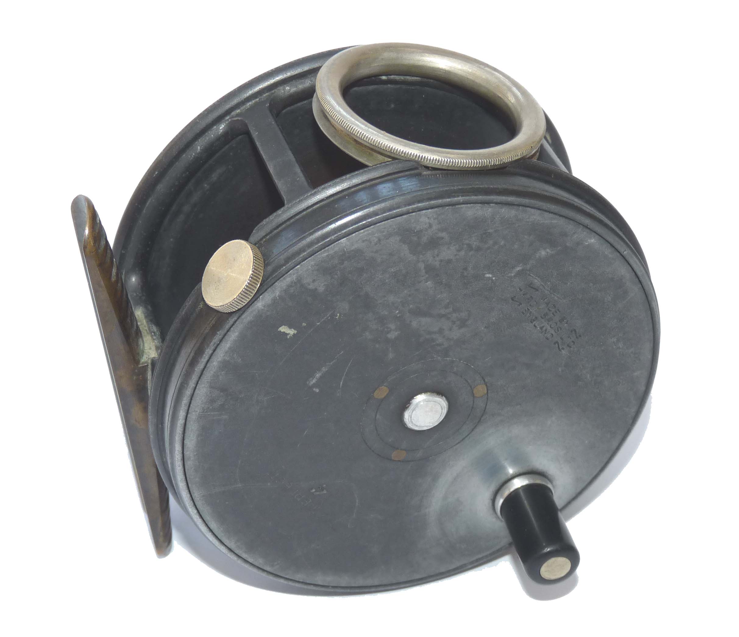 Hardy Perfect 4” vintage wide drum salmon fly reel, rotating line guide, lead finish