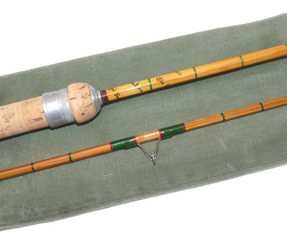 Hardy Wanless 9/10lb Palakona cane spinning rod 1959, & bag