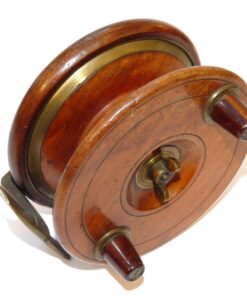 Heaton’s 4” mahogany starback Nottingham reel, brass spool lip Avon barbel chub fishing