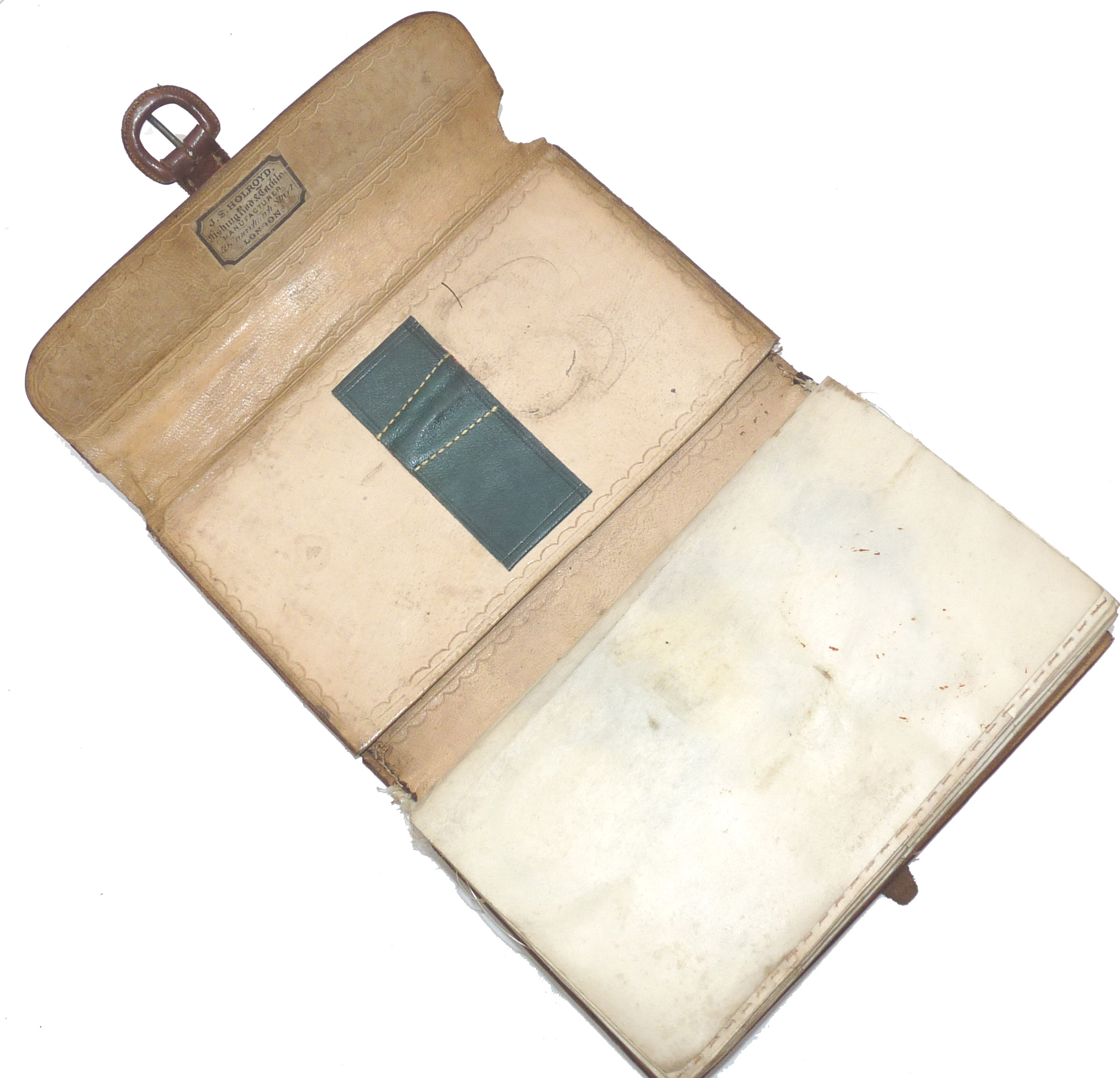 J S Holroyd Fishing Rod & Tackle 59 Gracechurch Street, antique leather fly fishing wallet + gut flies Gary Brooker