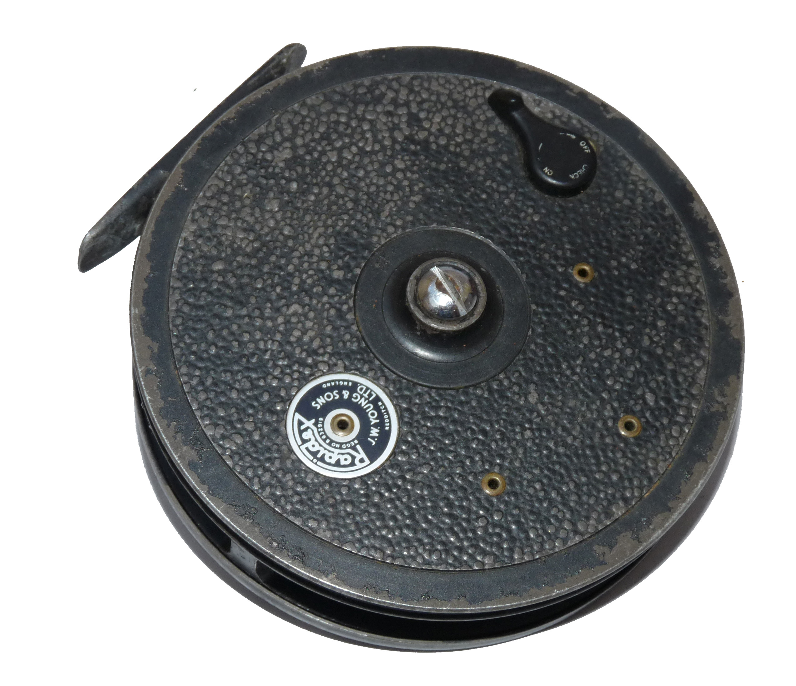 J W Young Rapidex 4” alloy centrepin trotting reel + Youngs padded leather reel case - Image 3