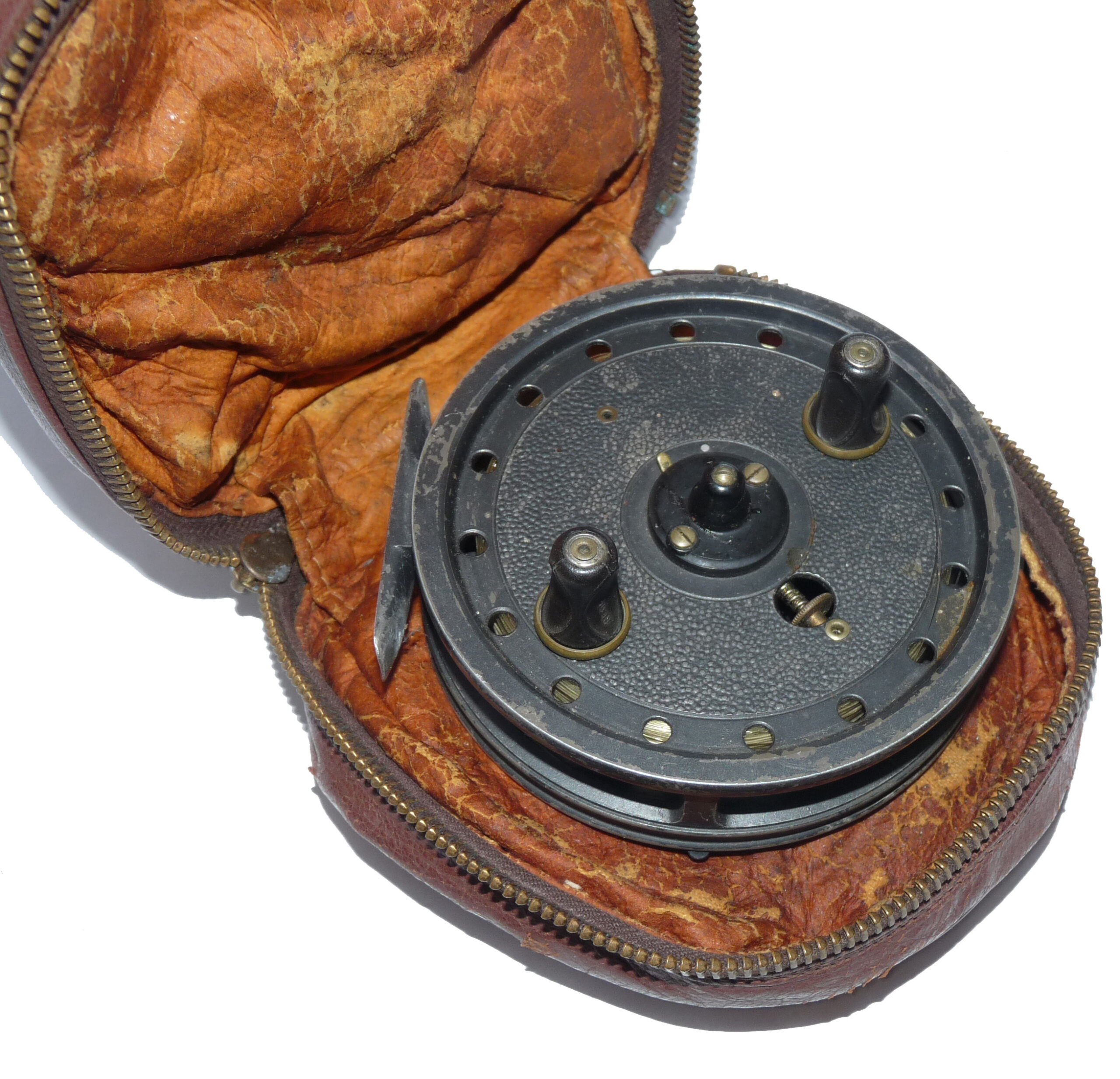 J W Young Rapidex 4” alloy centrepin trotting reel + Youngs padded leather reel case - Image 2