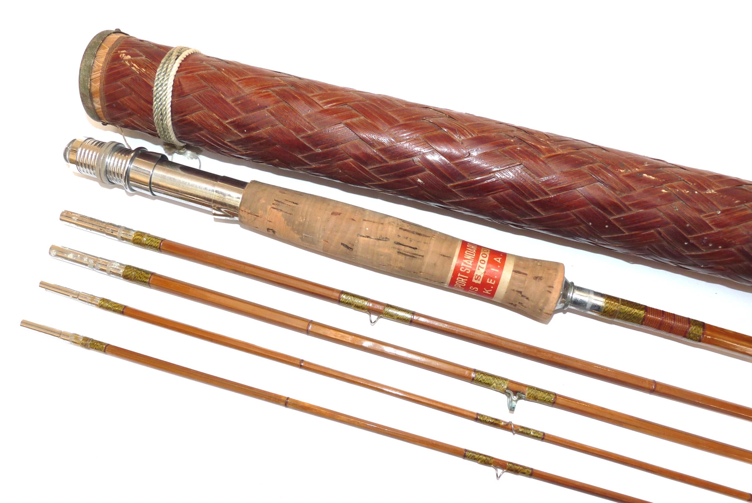 Japanese import vintage split cane bamboo fly rod, 8’ 3-piece with 2 spare tips & woven tube - Image 2