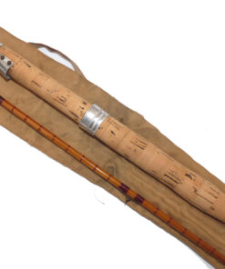 Alternative view of E. Kerry of Pickering, York 9’ two piece split cane trout fly rod with original bag, circa 1940s