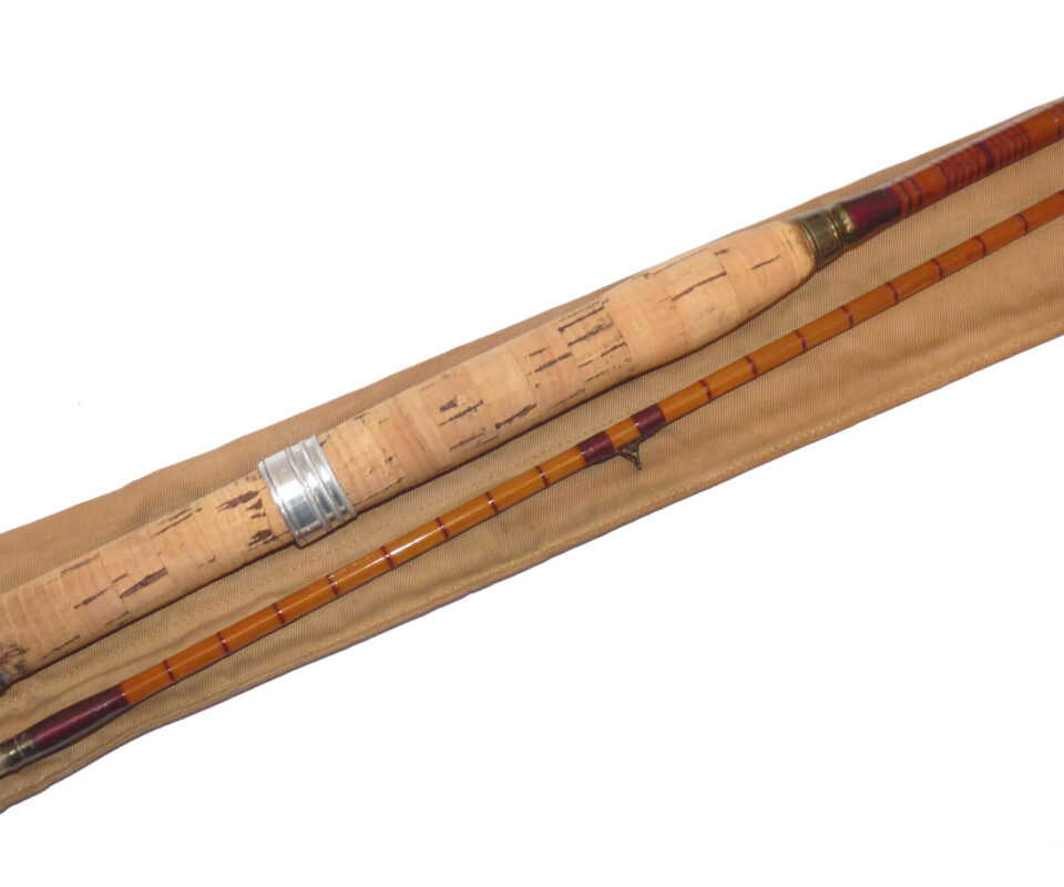 E. Kerry of Pickering, York 9’ two piece split cane trout fly rod with original bag, circa 1940s