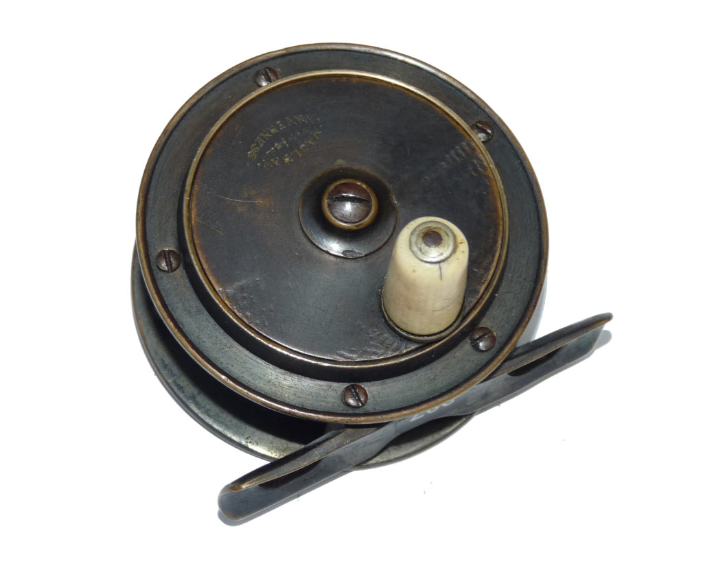 MacLeay of Inverness 2.5" little all brass Hercules pattern dry fly reel with all its bronzing c 1900