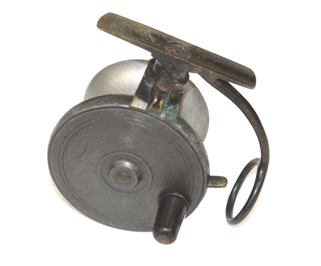 Malloch of Perth 3.5" alloy side casting reel c 1920,reversible drum & brass fittings