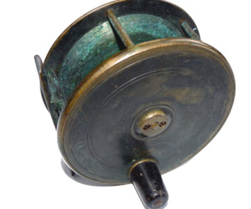 antique brass salmon fly reel c 1900 4.5" Malloch? big fish and rods