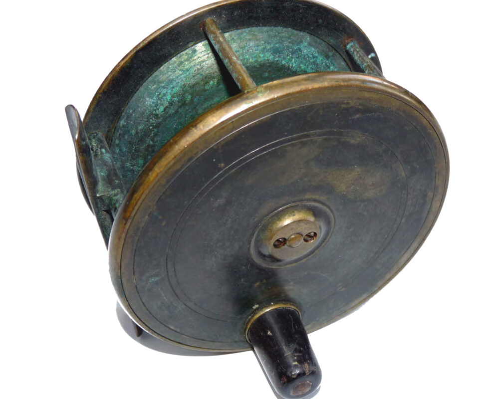 antique brass salmon fly reel c 1900 4.5" Malloch? big fish and rods