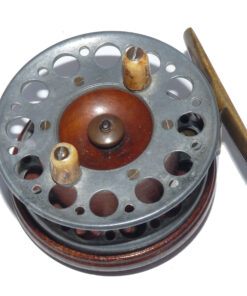 Alternative view of Marston Crossle Patent rare 3” wood brass alloy combination starback reel,