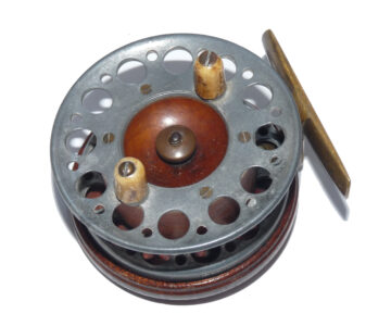 Alternative view of Marston Crossle Patent rare 3” wood brass alloy combination starback reel,