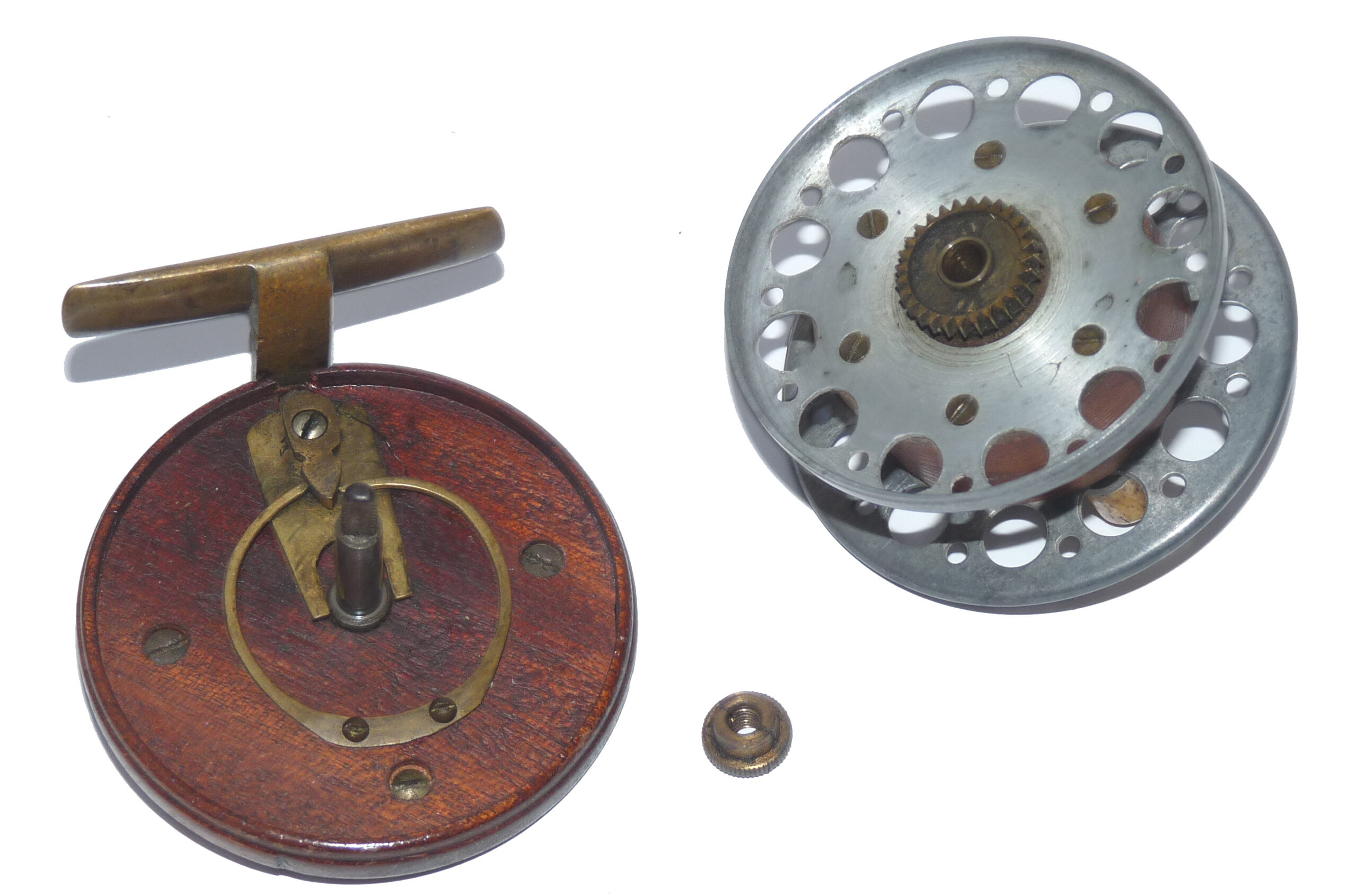 Marston Crossle Patent rare 3” wood brass alloy combination starback reel, - Image 5