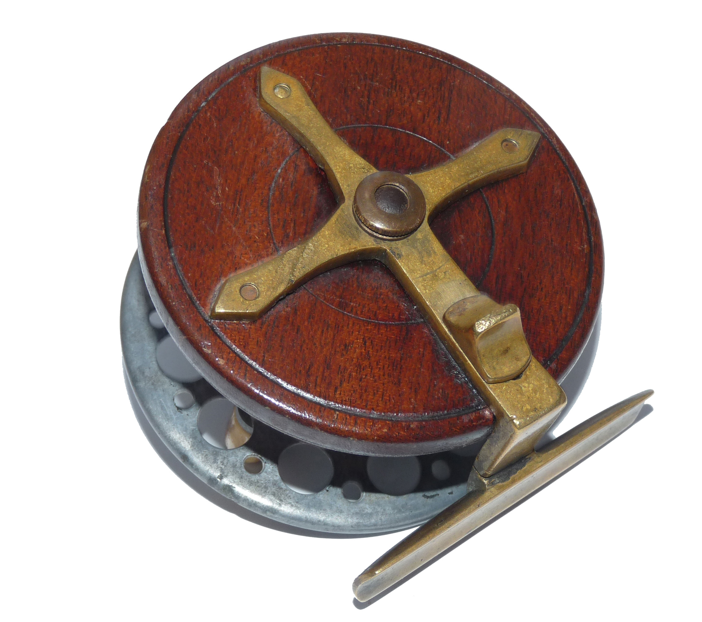 Marston Crossle Patent rare 3” wood brass alloy combination starback reel, - Image 4