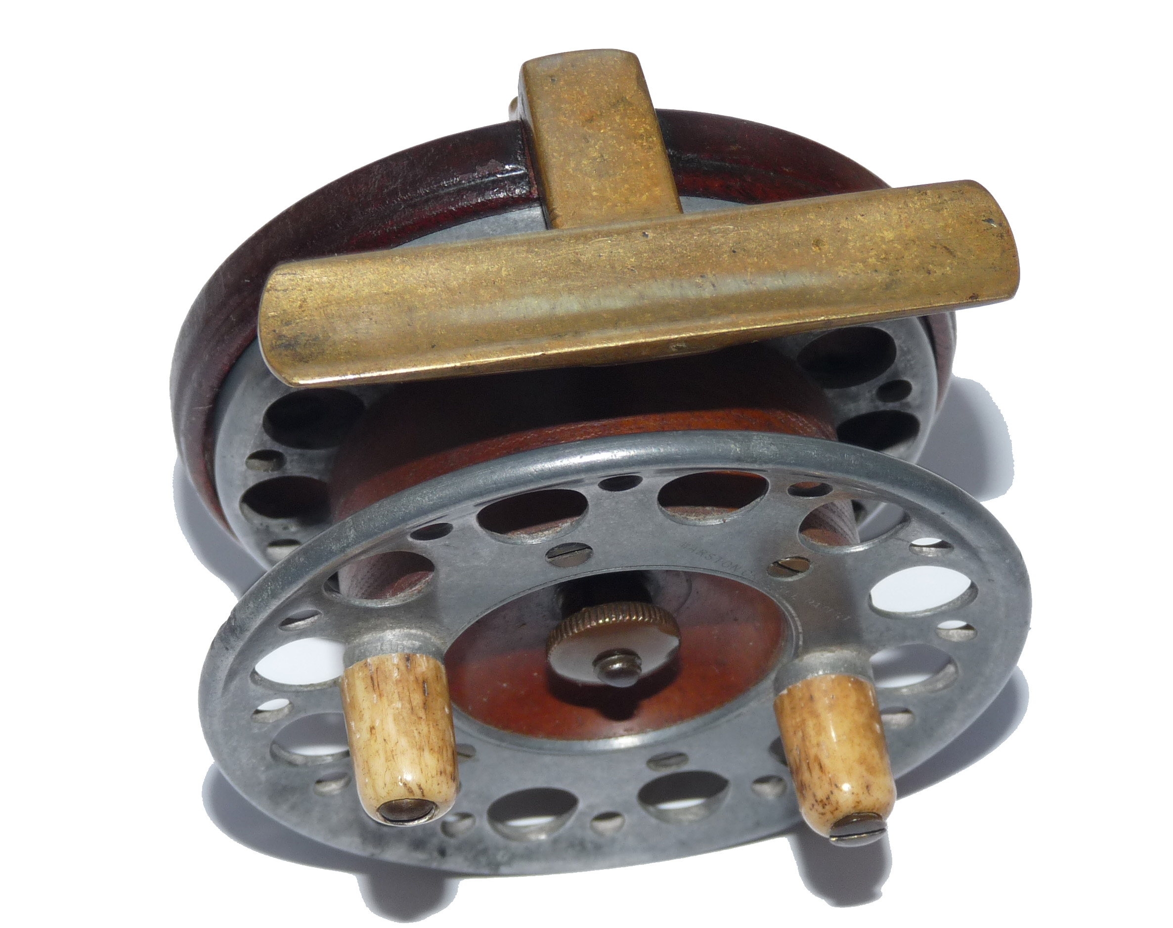 Marston Crossle Patent rare 3” wood brass alloy combination starback reel, - Image 3