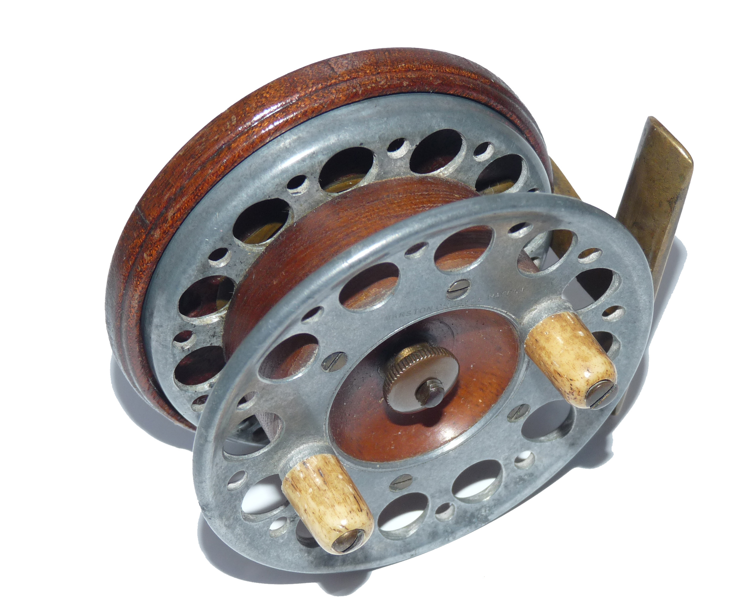 Marston Crossle Patent rare 3” wood brass alloy combination starback reel,