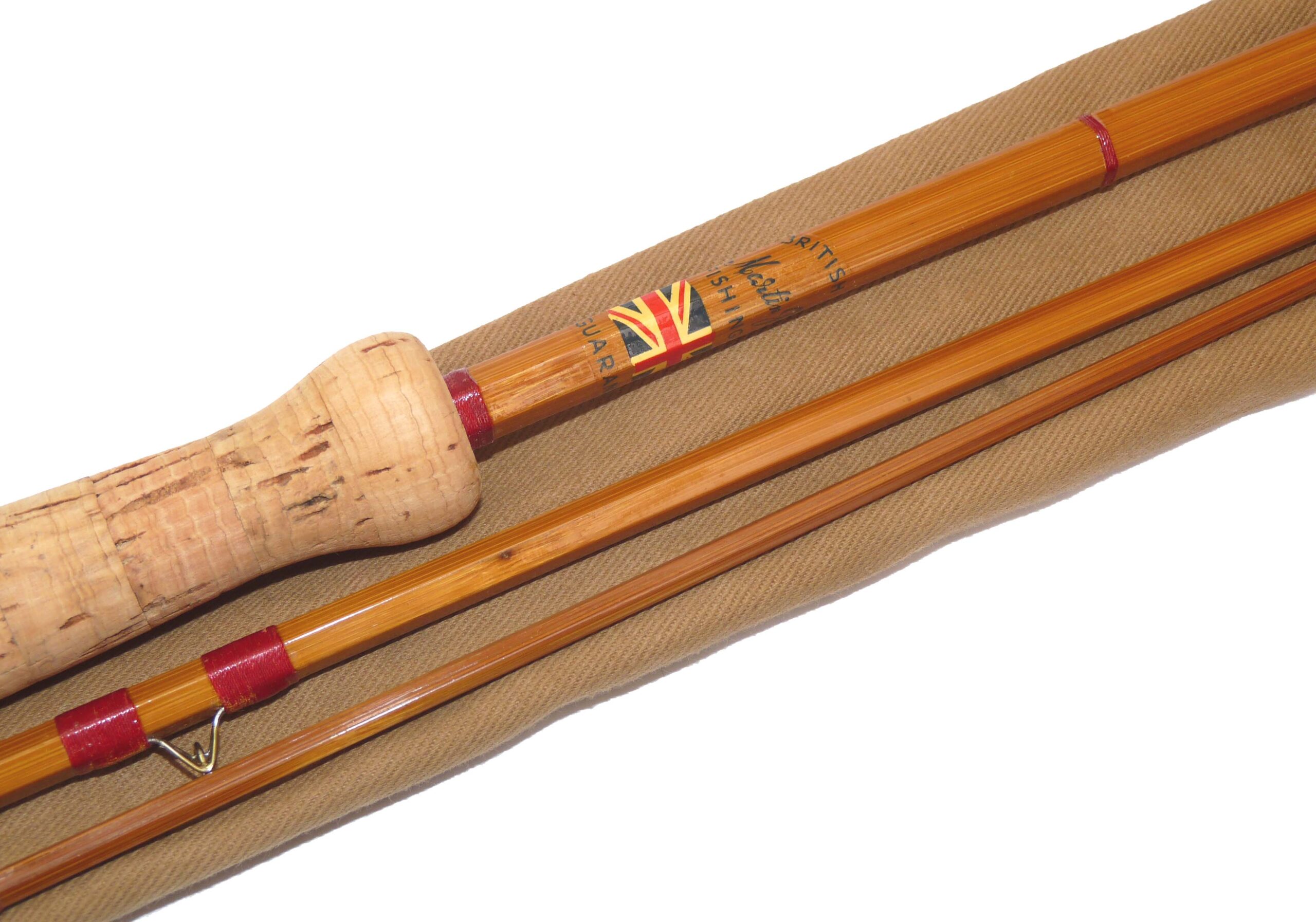Martin James of Redditch 9’6”, 3 piece split cane trout fly rod, #6 for trout grayling Union Jack transfer