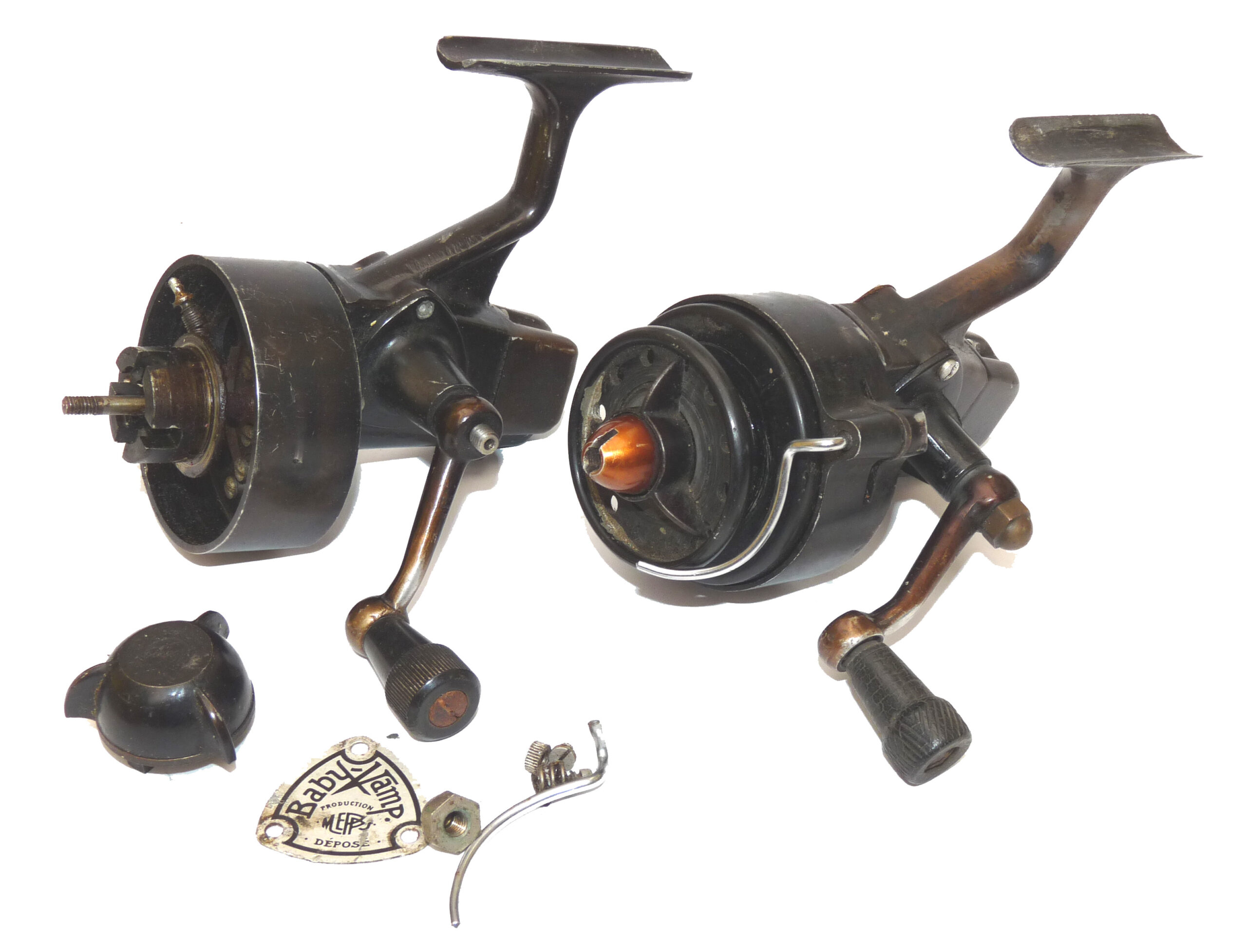 2 Mepps Baby Vamp French built vintage spinning reels one good one for spares