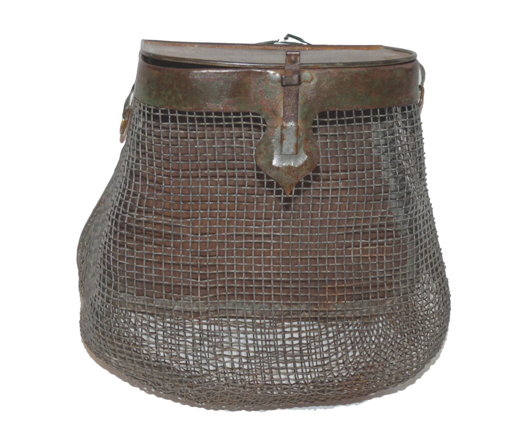 Zinc mesh fishing creel & live bait carrier, vintage rarely seen