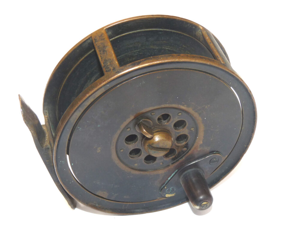 Moscrop pattern 4 ½” all brass hollow spindle reel Farlow & Co