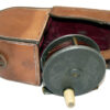 Ogden Smith 3” vintage alloy narrow drum fly reel & leather case