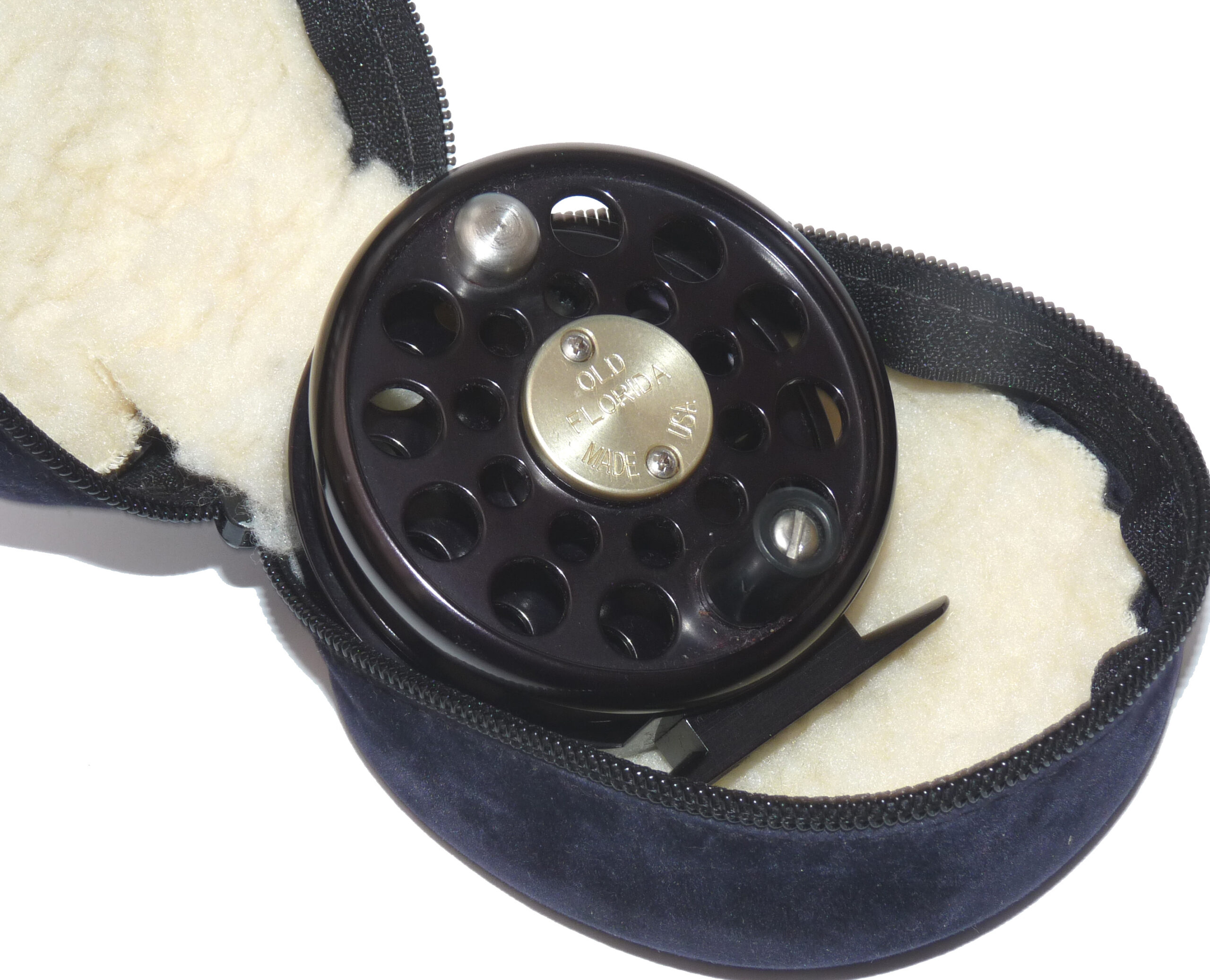 Old Florida made in USA 3” alloy fly reel with rear drag rarely seen model with case