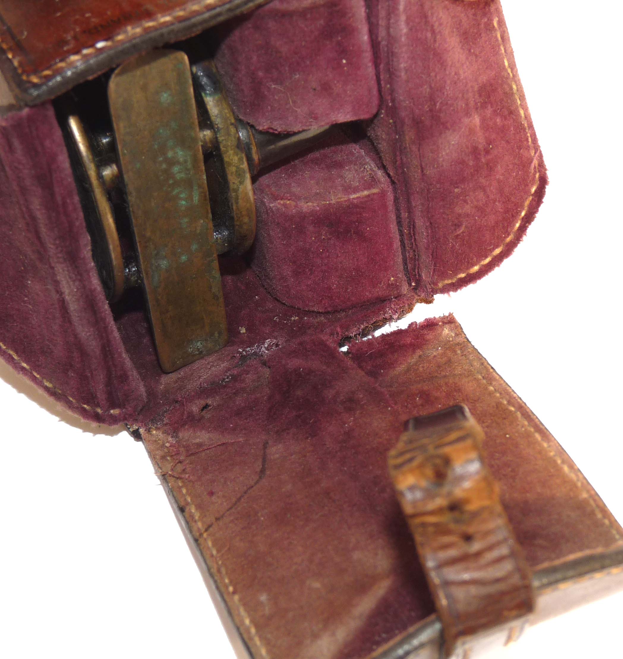 W R Pape of Newcastle 2" antique brass brook trout fly reel + Farlow leather reel case - Image 3