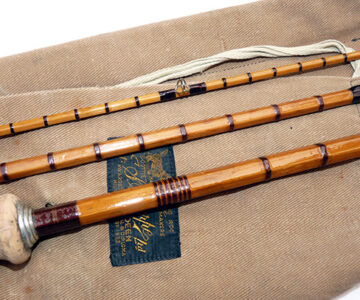 Alternative view of Sharpe's Scottie 9' 6" 3-piece split cane fly rod & original bag