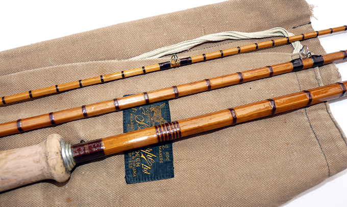 Alternative view of Sharpe's Scottie 9' 6" 3-piece split cane fly rod & original bag