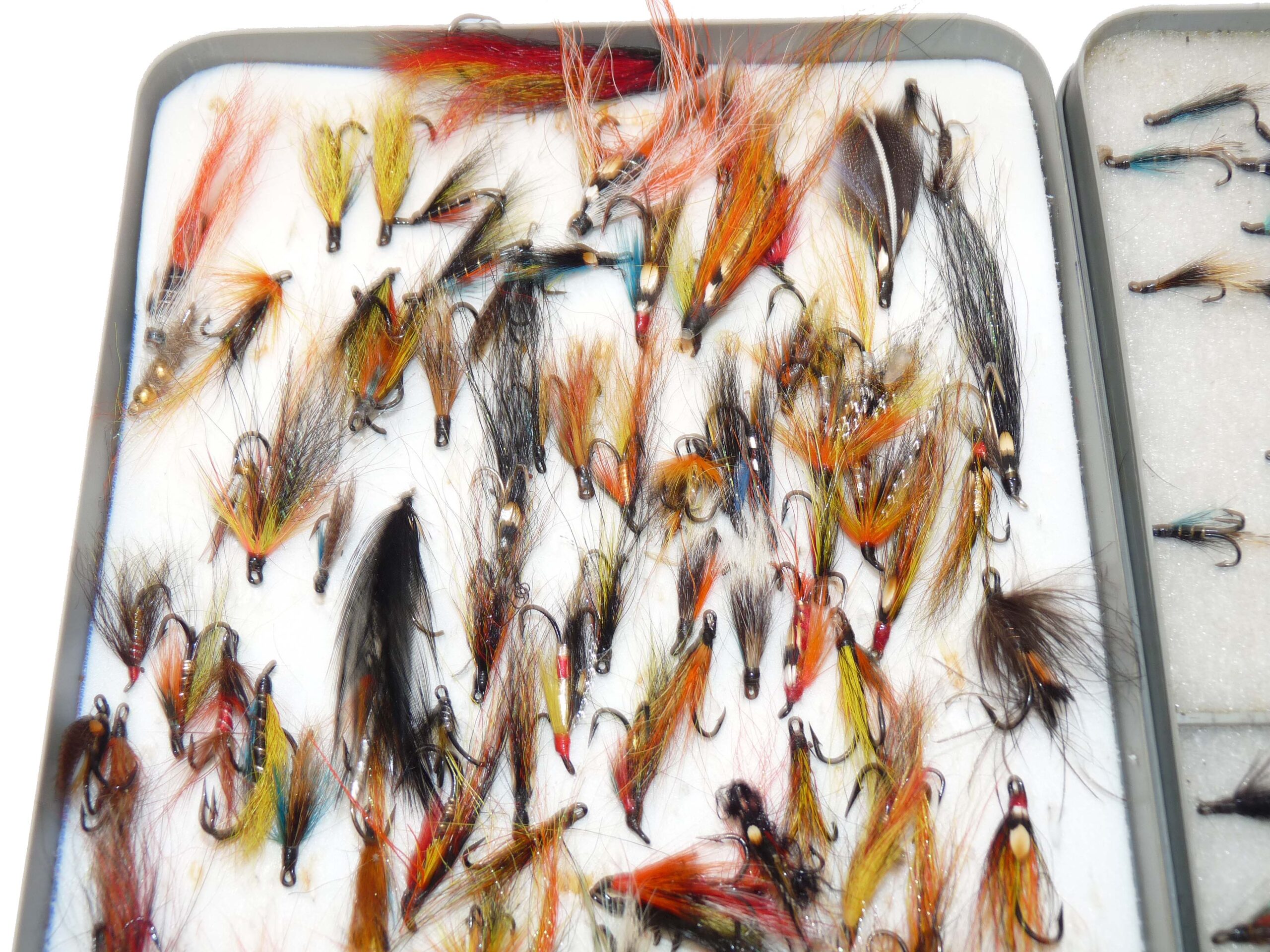 large collection salmon flies double + treble black hooks all patterns in 3 boxes - Image 2