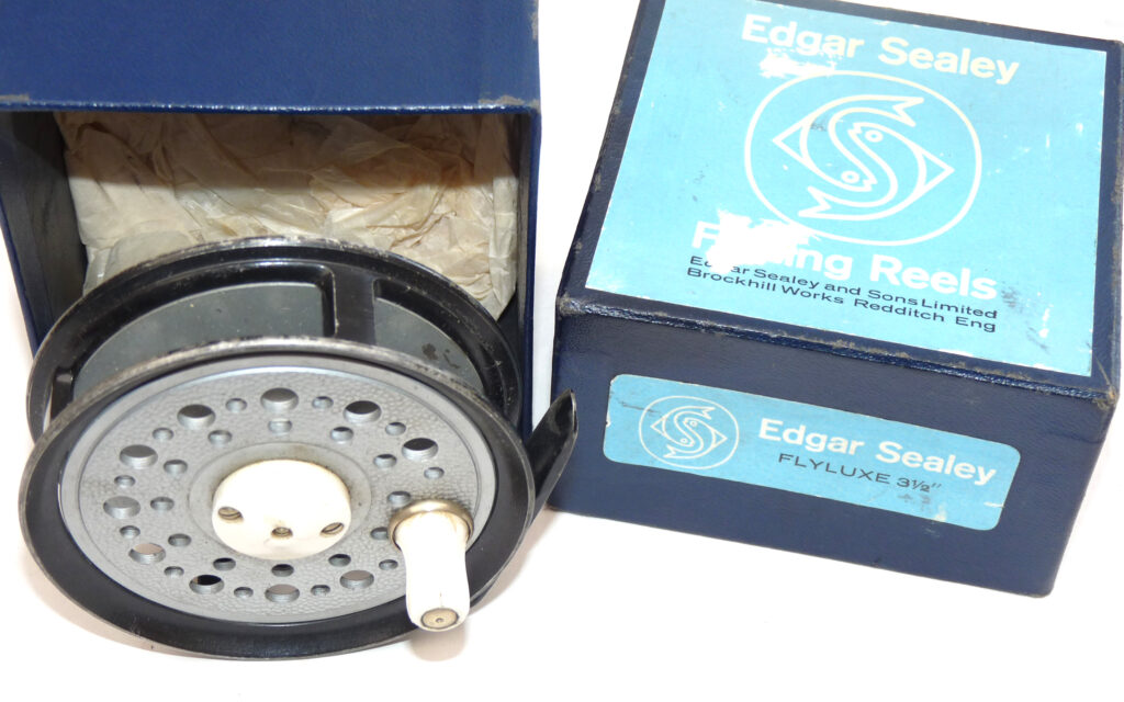 Edgar Sealey of Redditch Flyluxe 3-1/2" vintage alloy fly reel by J W Young with box