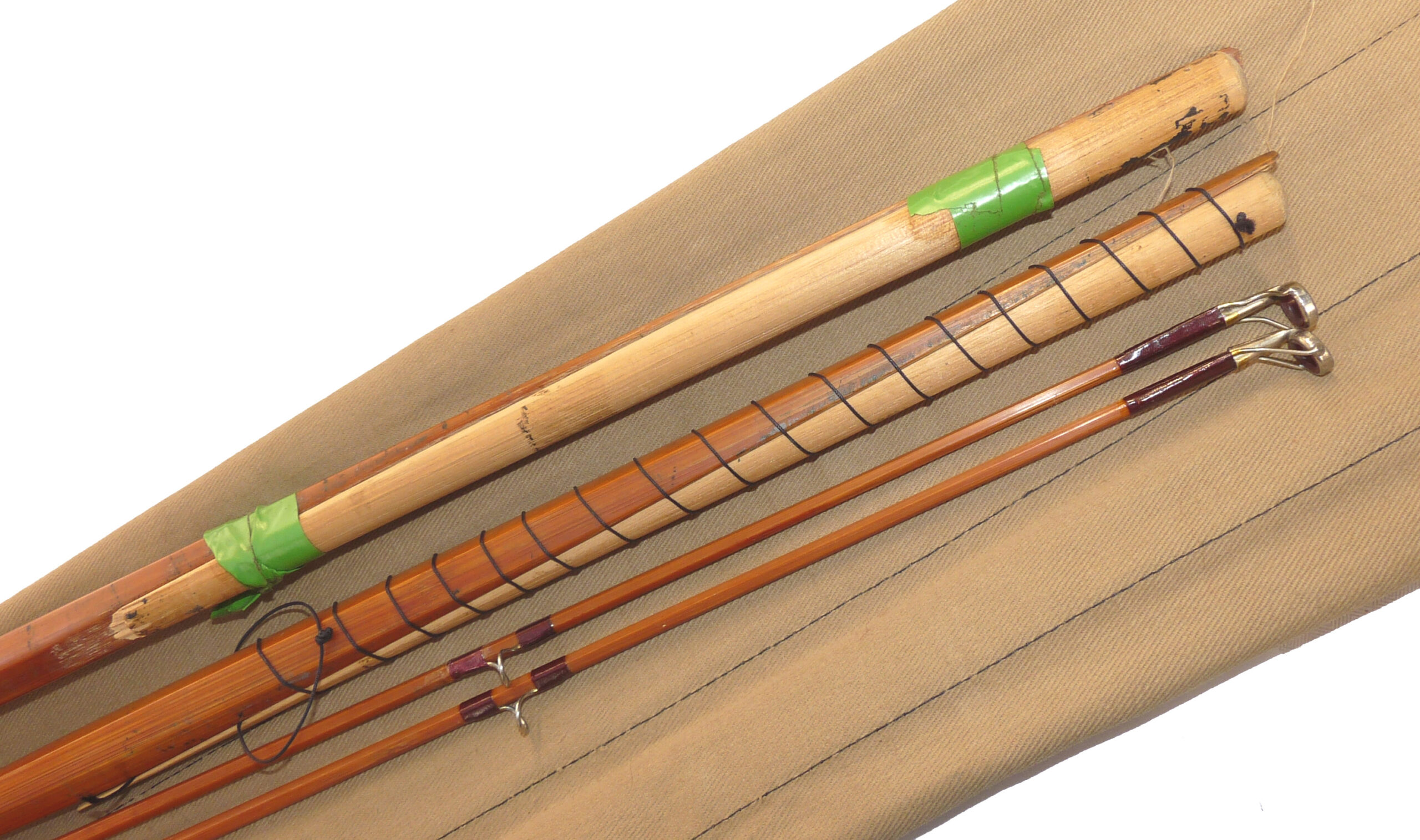 Sharpe’s of Aberdeen 14’- 3 piece 2 tips, impregnated cane salmon fly rod spliced joints #9 - Image 2
