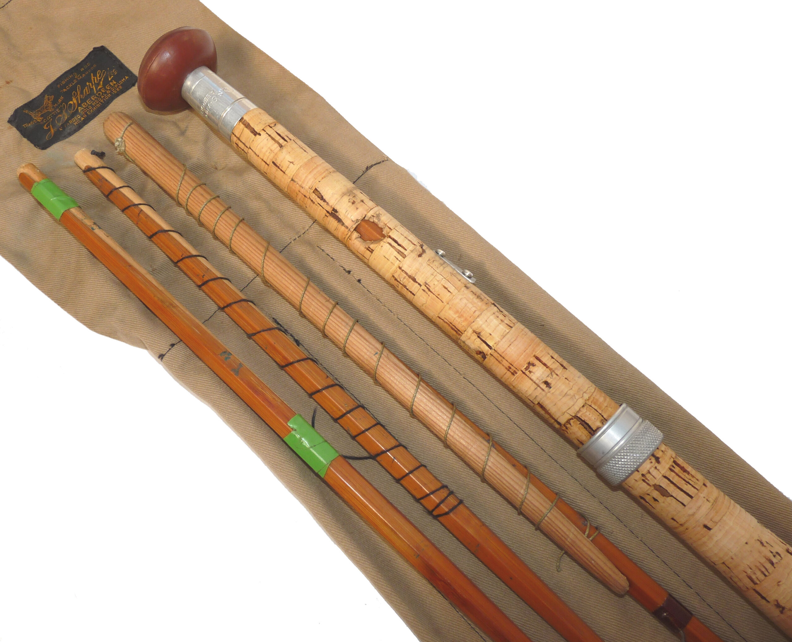 Sharpe’s of Aberdeen 14’- 3 piece 2 tips, impregnated cane salmon fly rod spliced joints #9 - Image 4
