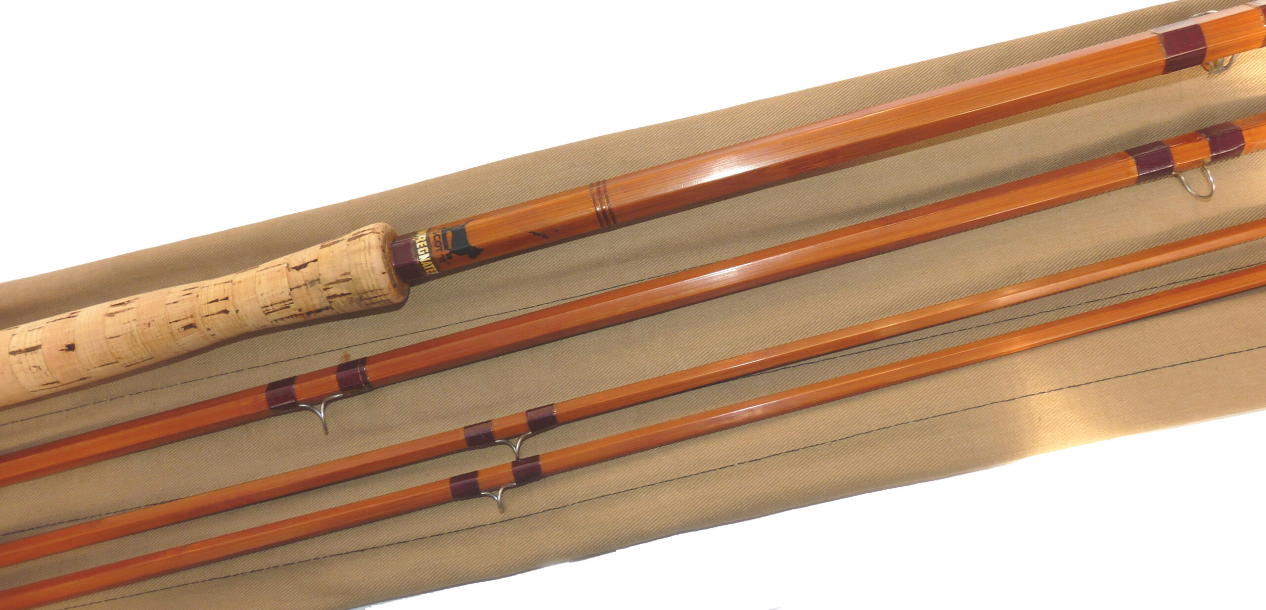 Sharpe’s of Aberdeen 14’- 3 piece 2 tips, impregnated cane salmon fly rod spliced joints #9