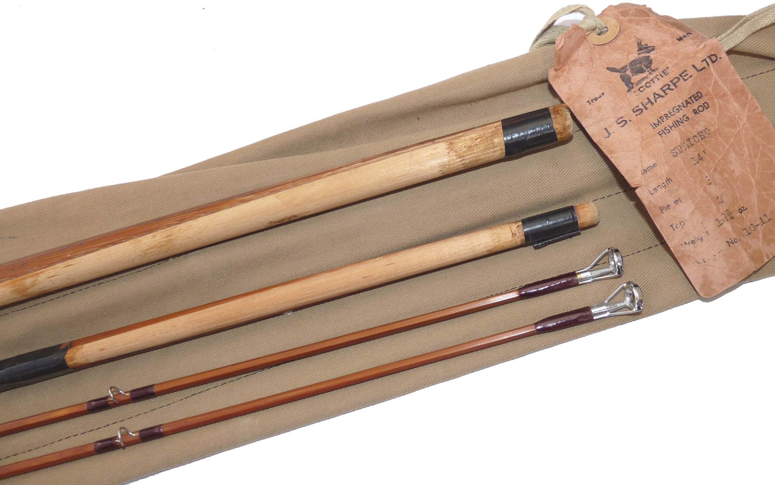 Sharpe’s “Scottie” 14’ 3pce split cane salmon fly rod, factory correct spare tip & spliced joints - Image 5